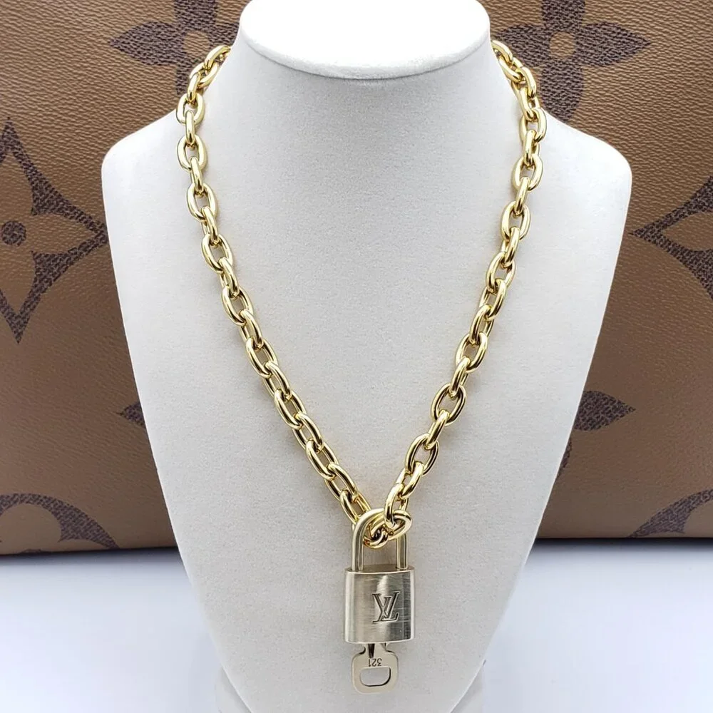 18K Gold-Plated Necklace with Authentic Louis Vuitton Padlock